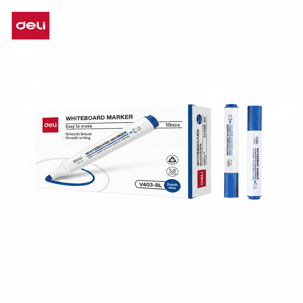 Marcador borrable DELI punta bala 1.8 mm Azul x10 Unidades