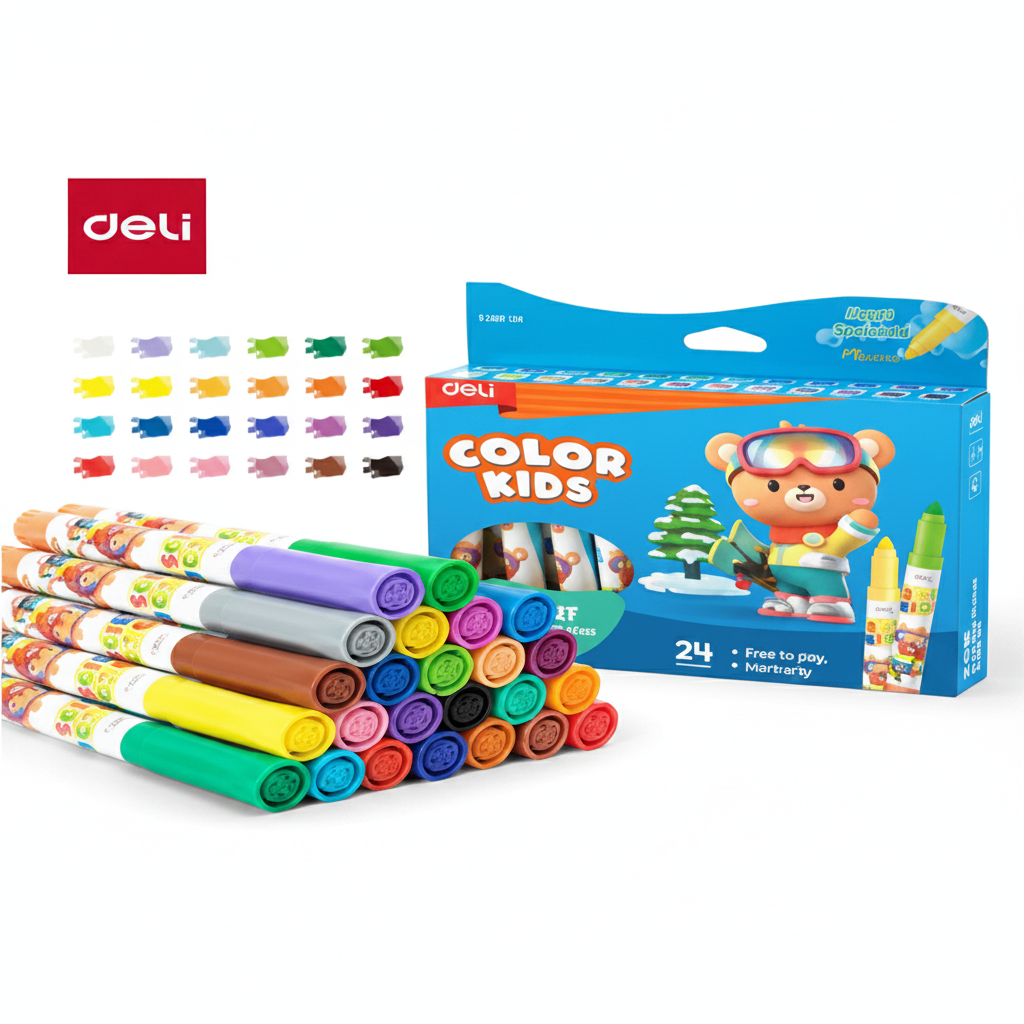 Marcador super lavable DELI punta conica 2.5mm x24 unidades