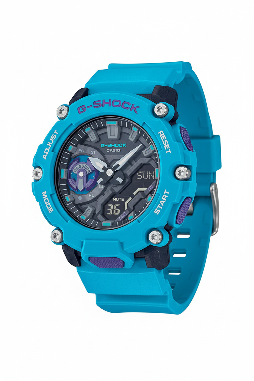 Casio G-Shock GA-2200-2ADR - fondo blanco ángulo