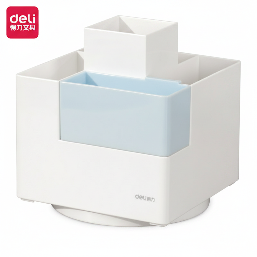 Portalapiz cuadrado DELI multiples compartimientos Blanco-Azul x1 Unidad