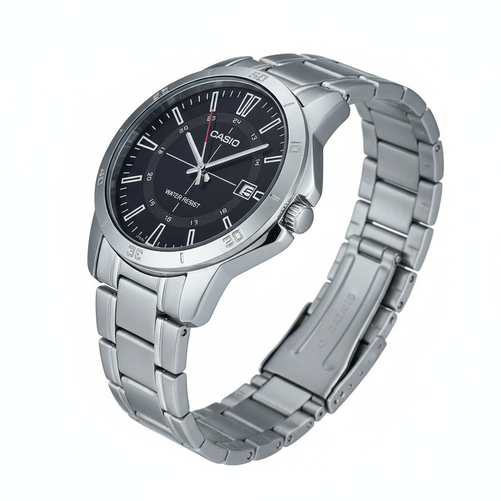 Vista de perfil del reloj Casio esfera negra