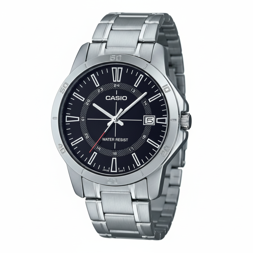 Vista frontal del reloj Casio esfera negra