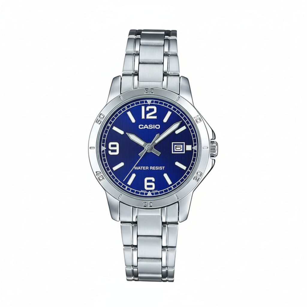Vista superior del reloj Casio esfera azul
